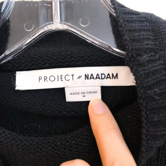 Project Naadam Black Cotton Acrylic Blend Ruffled Mock Neck Knit Sweater Medium - Picture 8 of 11